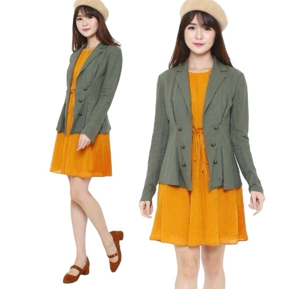 Free People Linen Military Cinched Waist Blazer Army Green Grunge Subversive XS - Picture 3 of 17